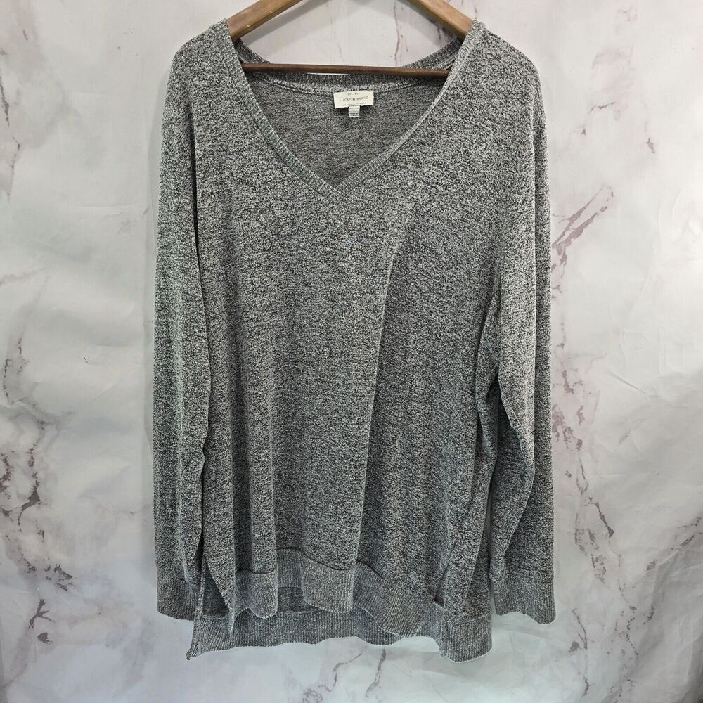 Lucky Brand Shirt Womens 2X XXL Gray V Neck Long Sleeve Raglan Jersey Knit